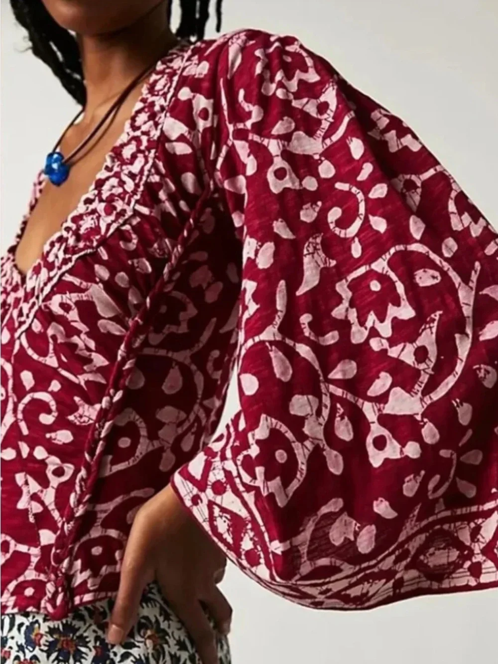 Free People On The Block Bell Sleeve Top in Berry Combo